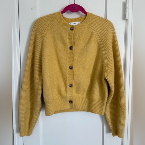 Mango Sweaters - Mango Yellow Cropped Cardigan Sweater